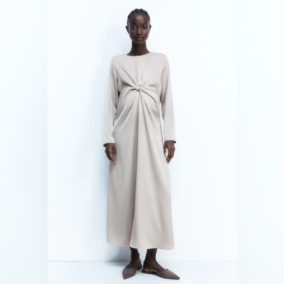 MAMA DRAPED KNOT-DETAIL SATIN DRESS - Picture 1 of 8